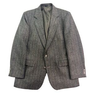 Haggar 42R‎ Vintage 90s tweed blazer jacket gray brown stripe 100% Wool classic